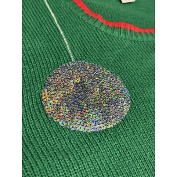 Vintage Jolly Sweaters Large Green Christmas Disco Dancing T-Rex Sweater - Picture 3 of 14